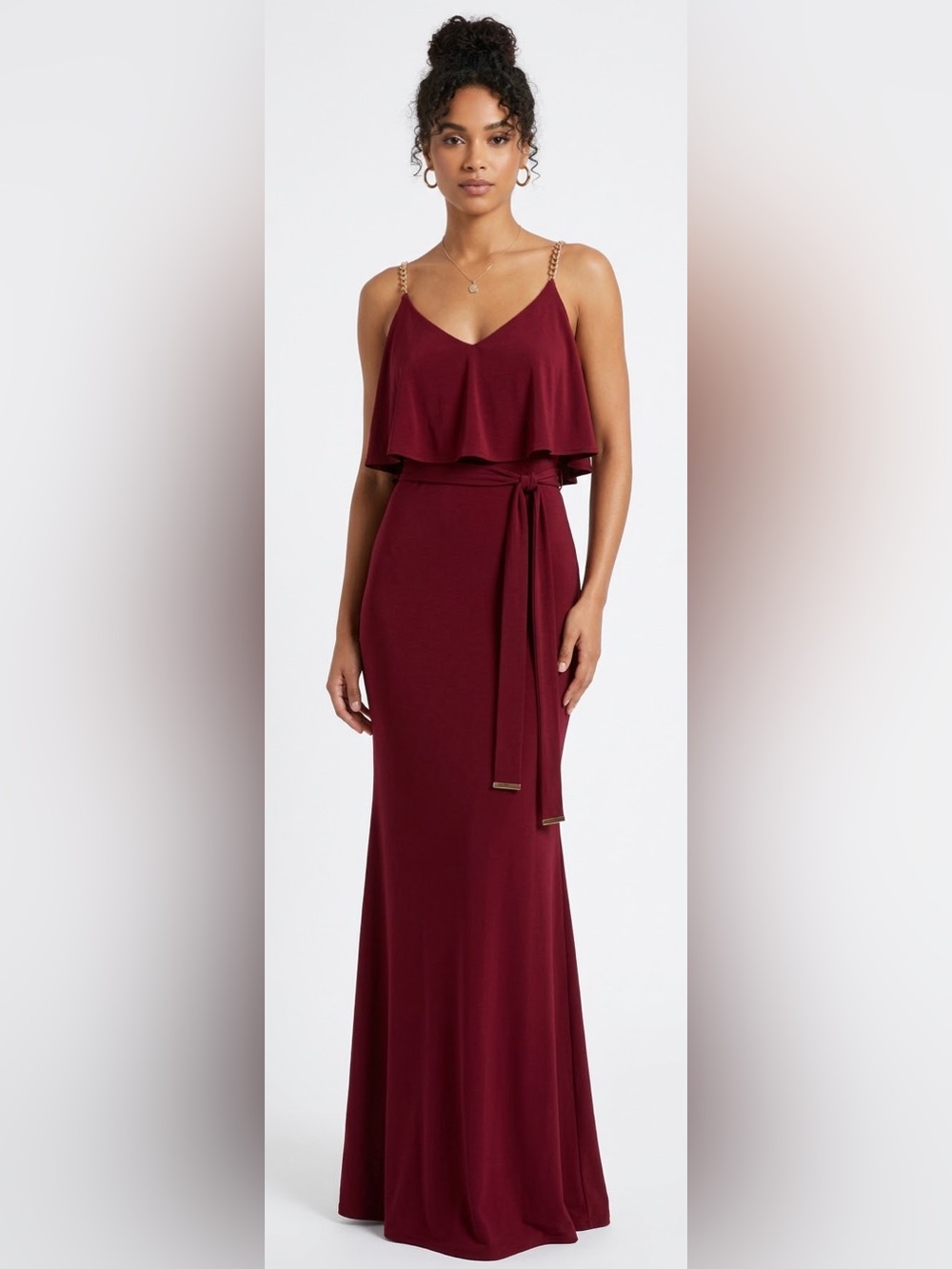 Michael Kors Burgundy Sleeveless V-Neck Maxi Dress with Chain Straps